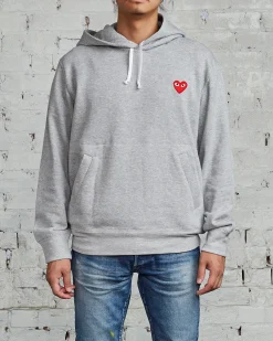 Discount Comme des Garçons PLAY Red Heart Hooded Sweatshirt Grey
