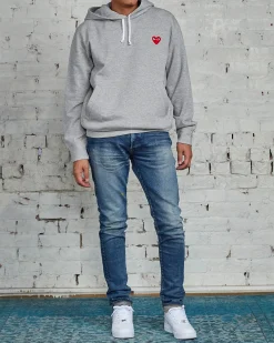 Discount Comme des Garçons PLAY Red Heart Hooded Sweatshirt Grey