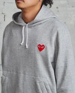 Discount Comme des Garçons PLAY Red Heart Hooded Sweatshirt Grey
