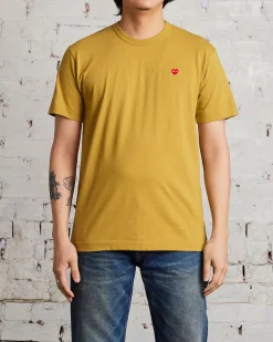 Outlet Comme des Garçons PLAY Small Red Woven Heart T-Shirt Olive