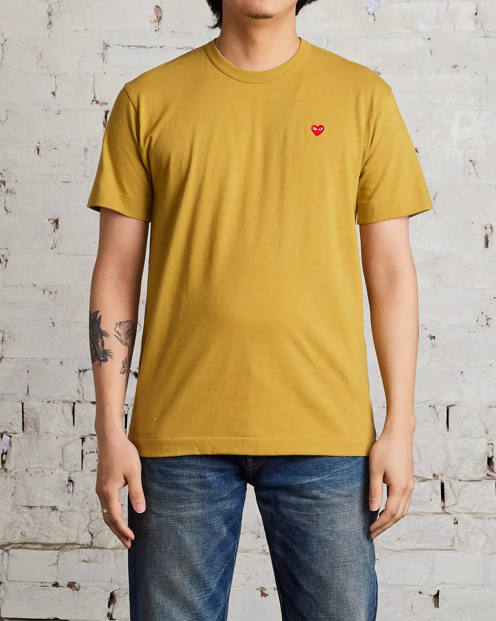 Outlet Comme des Garçons PLAY Small Red Woven Heart T-Shirt Olive