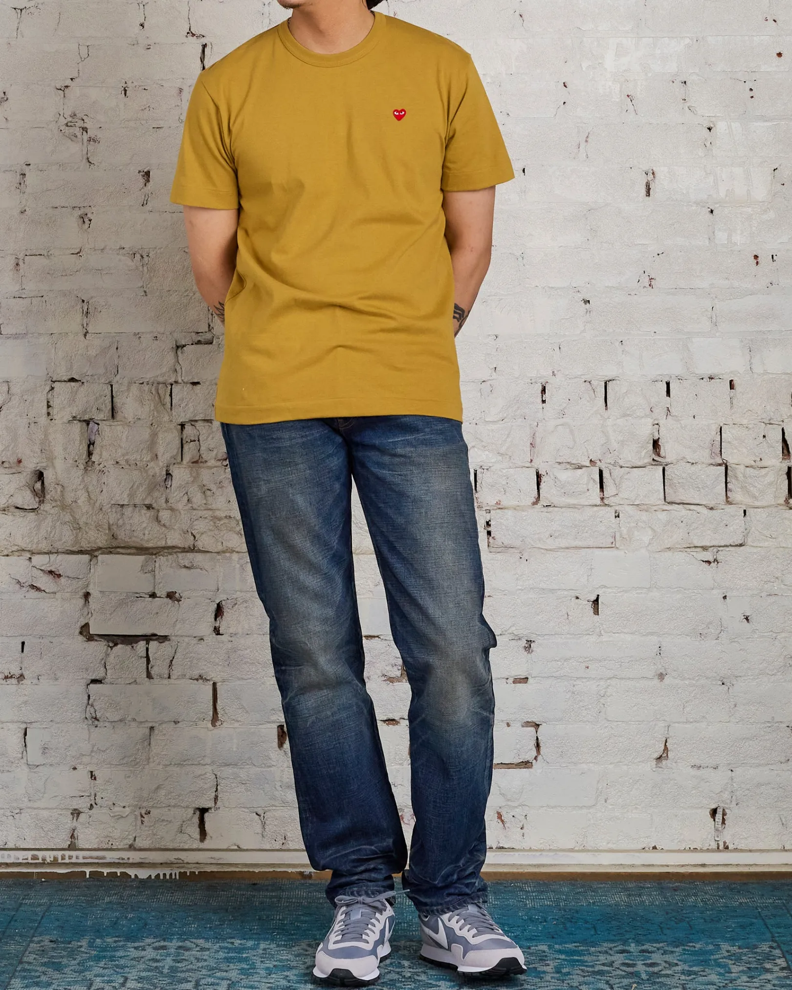 Outlet Comme des Garçons PLAY Small Red Woven Heart T-Shirt Olive