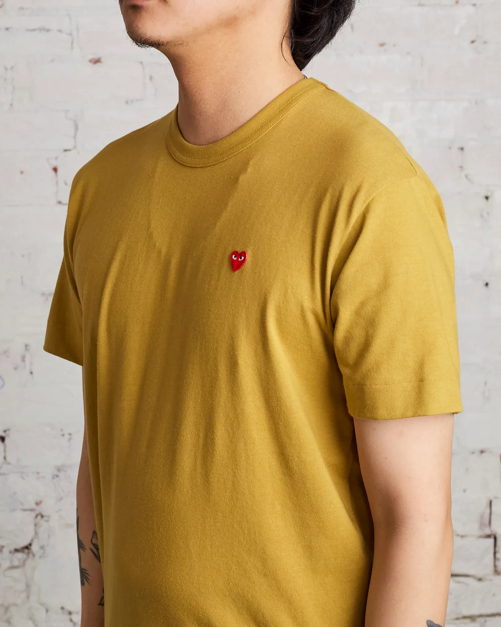 Outlet Comme des Garçons PLAY Small Red Woven Heart T-Shirt Olive
