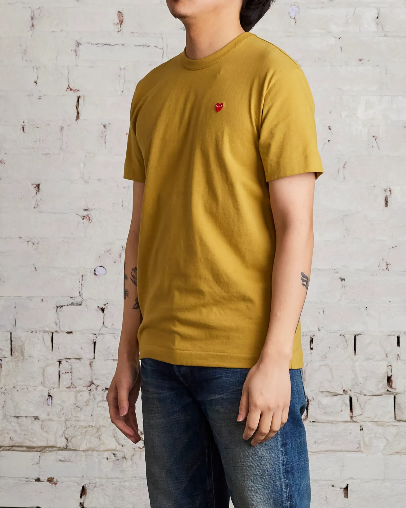 Outlet Comme des Garçons PLAY Small Red Woven Heart T-Shirt Olive