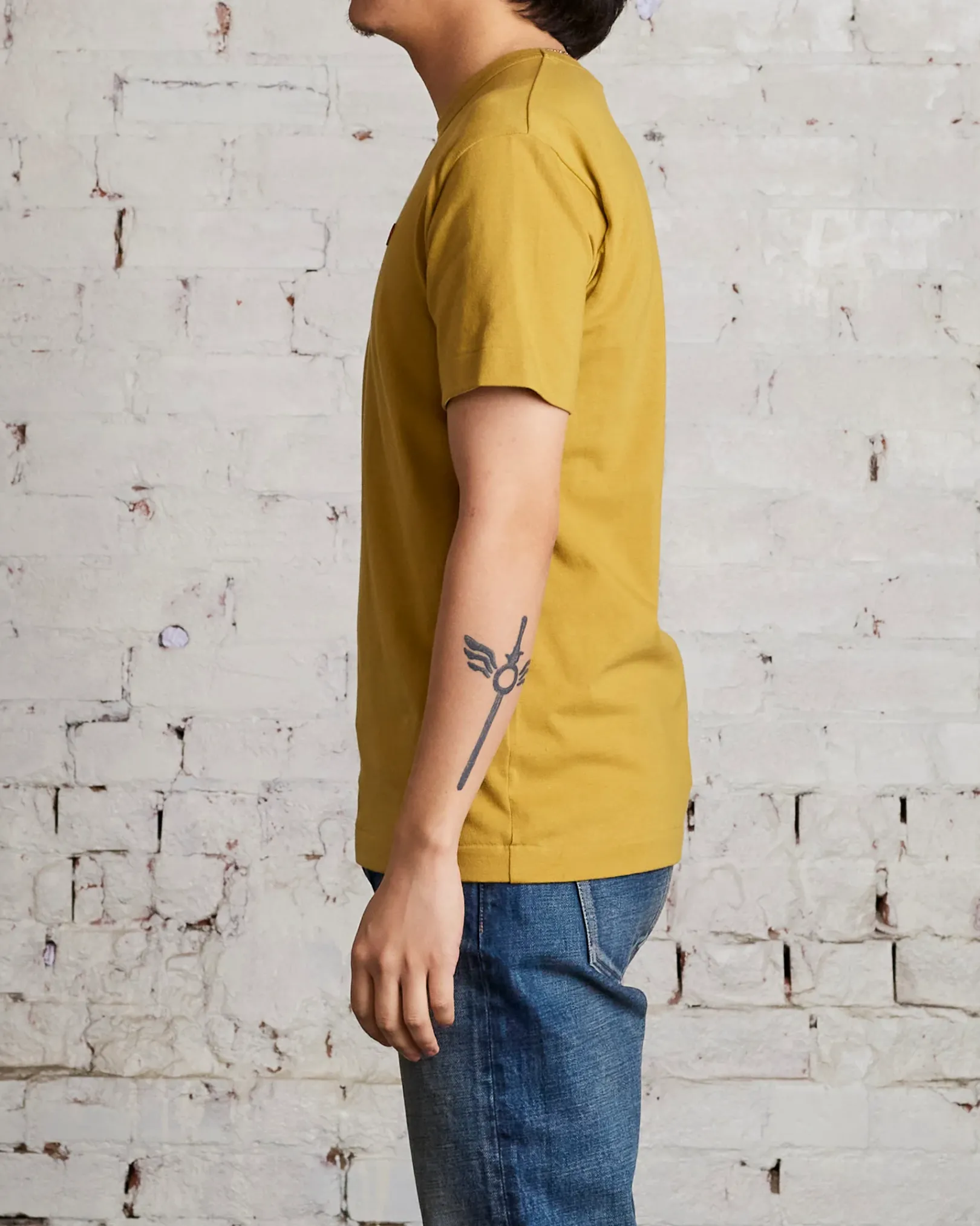 Outlet Comme des Garçons PLAY Small Red Woven Heart T-Shirt Olive