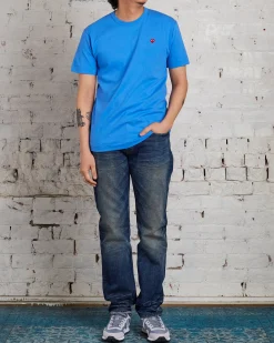Discount Comme des Garçons PLAY Small Red Woven Heart T-Shirt Blue