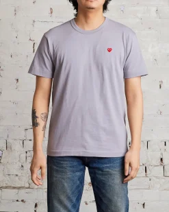 Fashion Comme des Garçons PLAY Small Red Woven Heart T-Shirt Grey