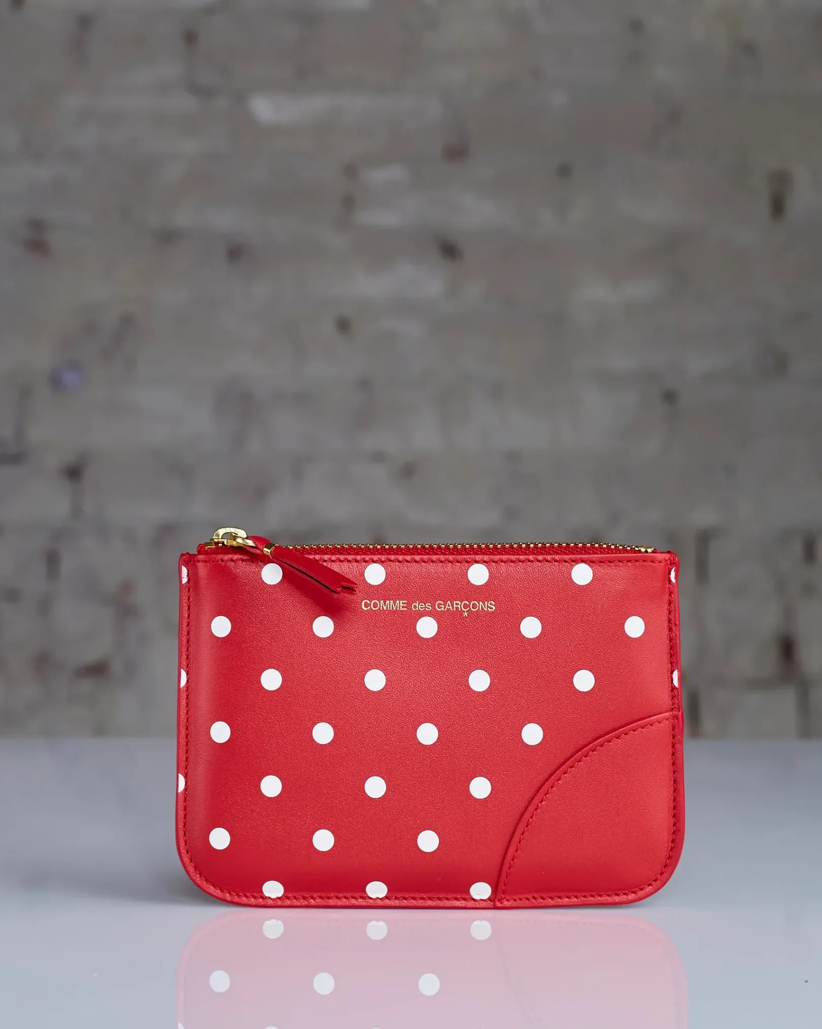Hot Comme des Garçons WALLET Dots Leather Zip Pouch Red