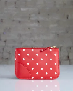 Hot Comme des Garçons WALLET Dots Leather Zip Pouch Red