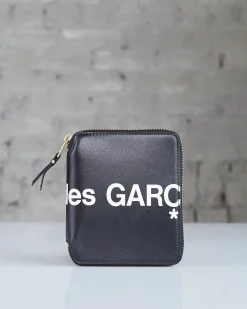 New Comme des Garçons WALLET Huge Logo Zip Wallet Black