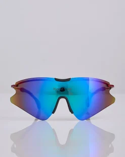 Online District Vision Kohei Aero Blade Titanium Sunglass Oxblood D+ Blue Mirror