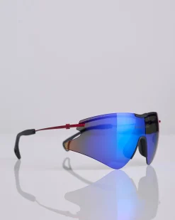 Online District Vision Kohei Aero Blade Titanium Sunglass Oxblood D+ Blue Mirror
