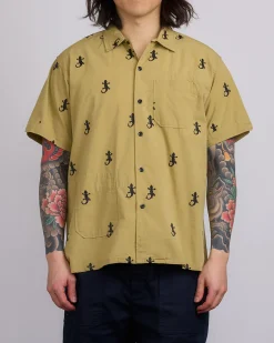 Fashion Engineered Garments Camp Button Shirt Gecko Embroidery Khaki