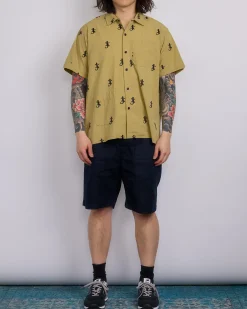 Fashion Engineered Garments Camp Button Shirt Gecko Embroidery Khaki