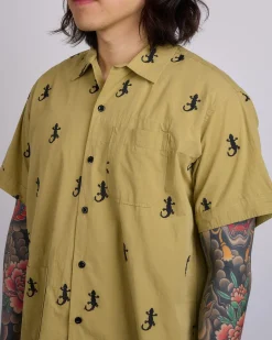 Fashion Engineered Garments Camp Button Shirt Gecko Embroidery Khaki