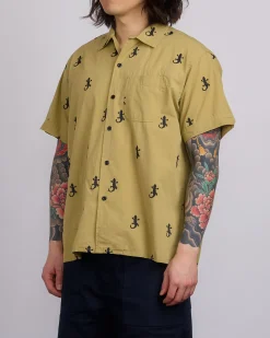Fashion Engineered Garments Camp Button Shirt Gecko Embroidery Khaki