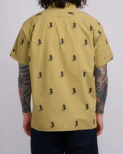 Fashion Engineered Garments Camp Button Shirt Gecko Embroidery Khaki