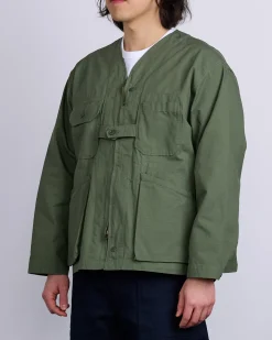 Discount Engineered Garments Cardigan Jacket Cotton Ripstop Olive