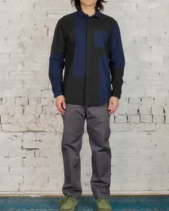 Clearance Engineered Garments Combo Short Collar Shirt Navy Cotton Oxford