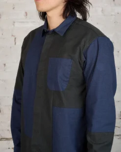 Clearance Engineered Garments Combo Short Collar Shirt Navy Cotton Oxford