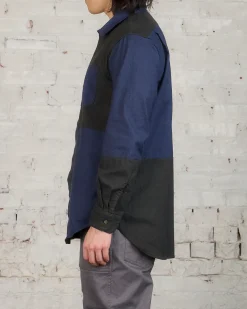 Clearance Engineered Garments Combo Short Collar Shirt Navy Cotton Oxford