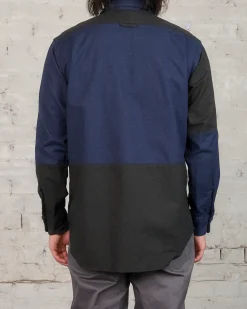 Clearance Engineered Garments Combo Short Collar Shirt Navy Cotton Oxford