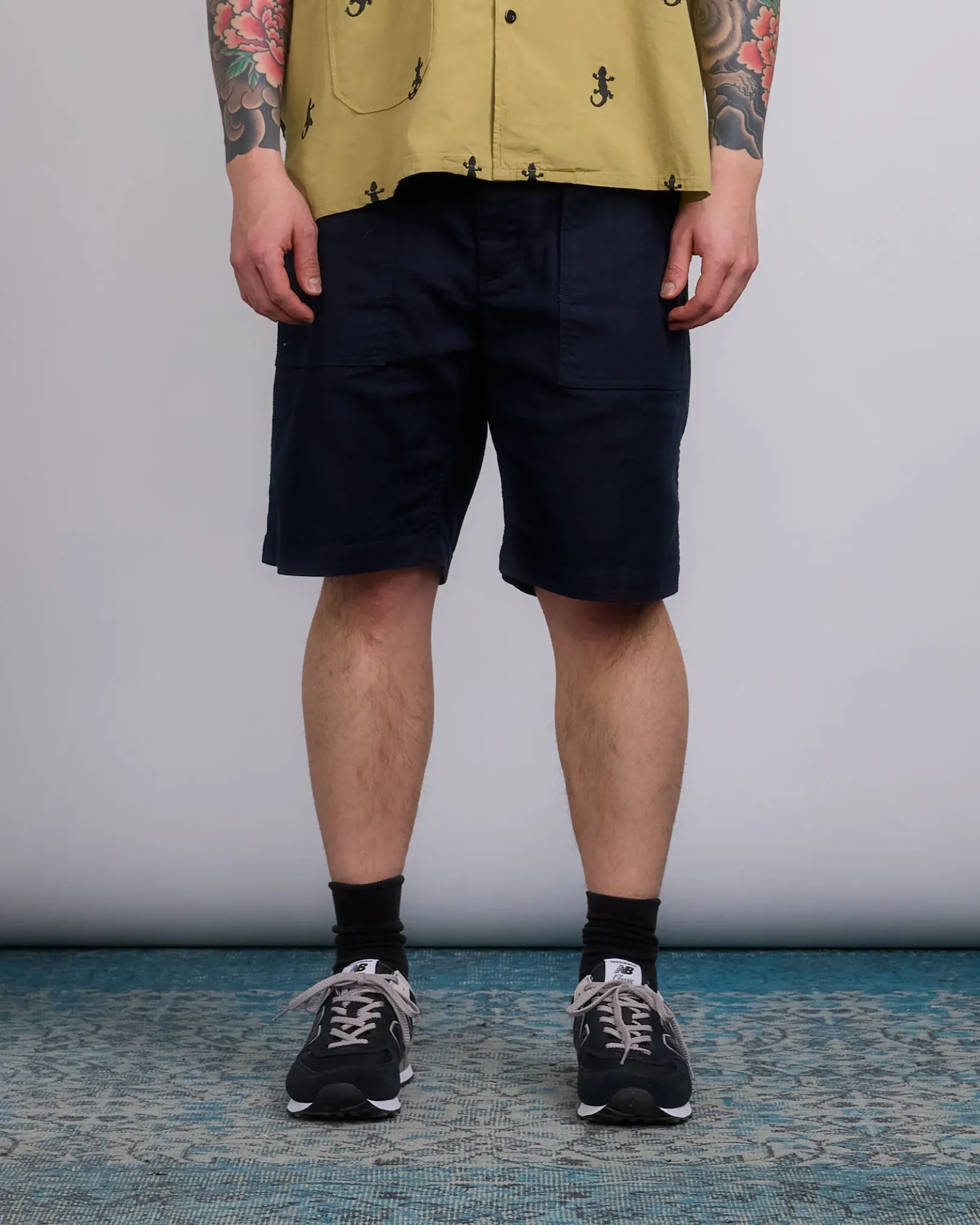 New Engineered Garments Fatigue Short CL Java Cloth Dark Navy
