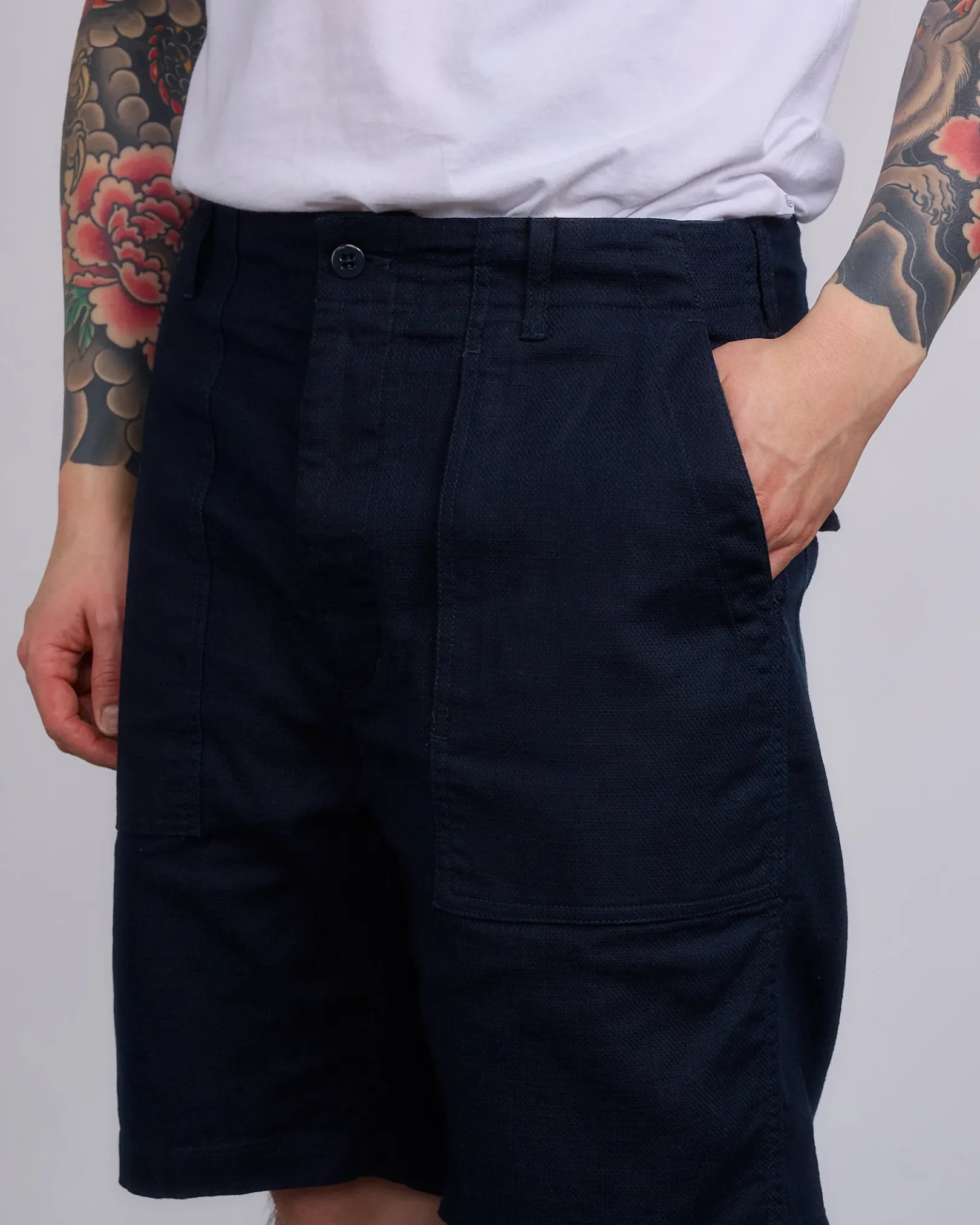 New Engineered Garments Fatigue Short CL Java Cloth Dark Navy