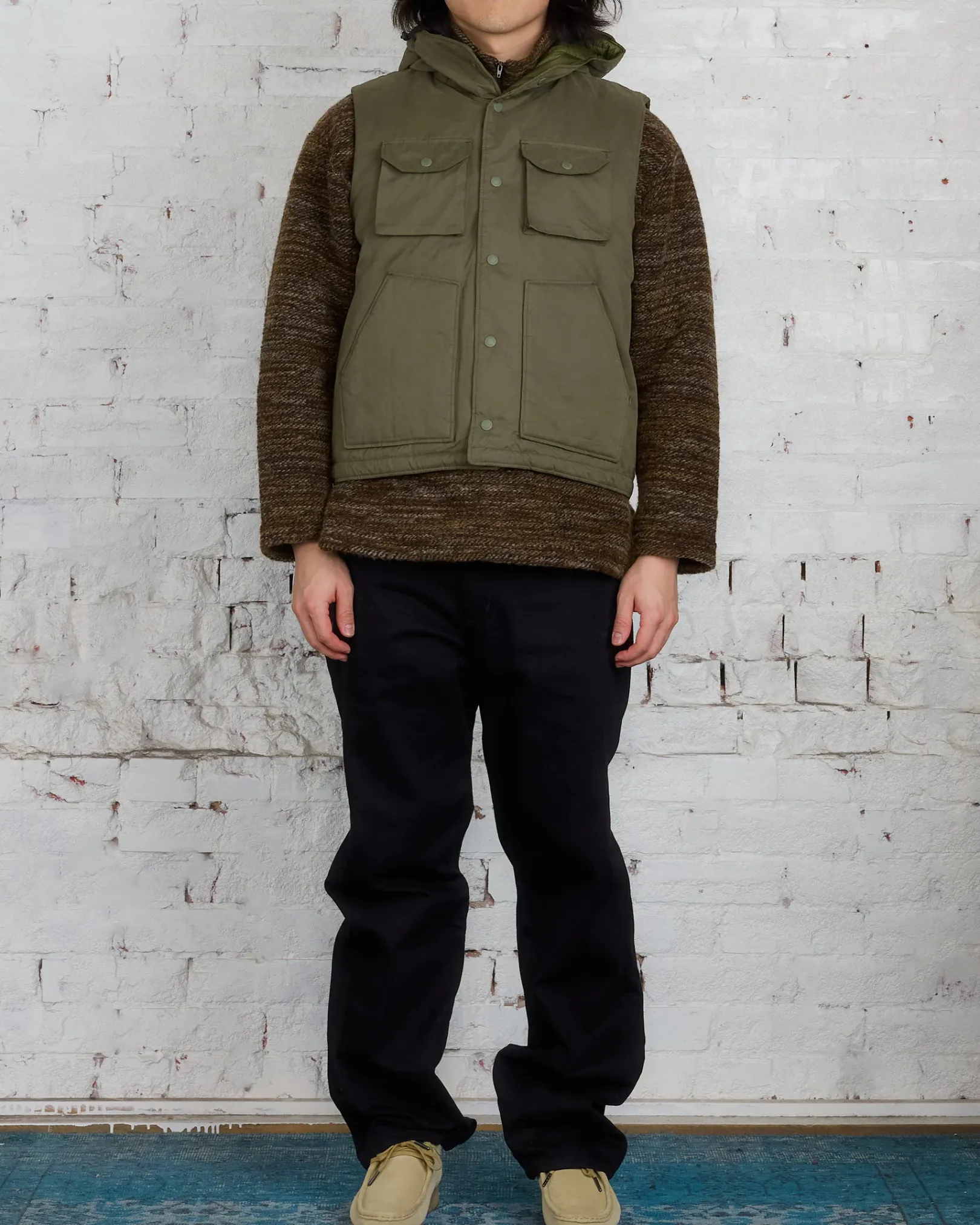 Outlet Engineered Garments Field Vest Olive PC Coated Cloth