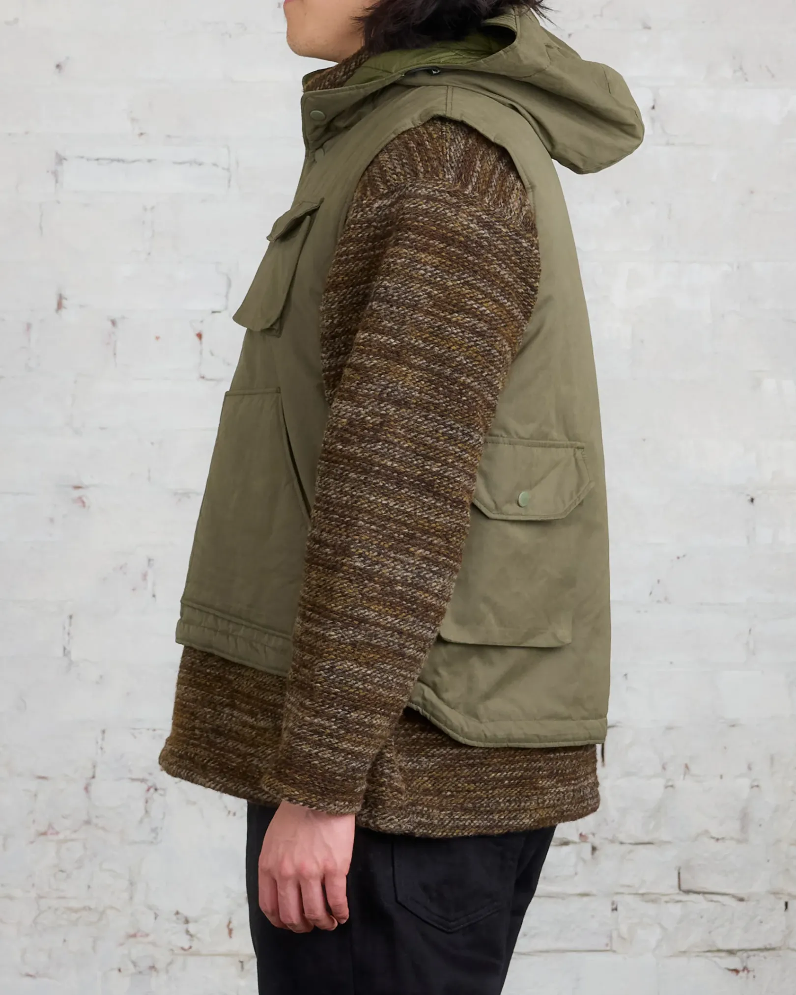 Outlet Engineered Garments Field Vest Olive PC Coated Cloth