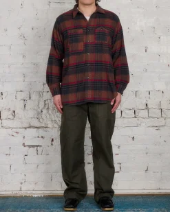 Clearance Engineered Garments Work Button Shirt Orange Red Plaid Flannel