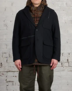 Online Engineered Garments Zip Jacket Poly Wool Flannel Black
