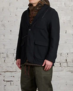 Online Engineered Garments Zip Jacket Poly Wool Flannel Black