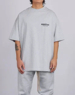 Hot Fear of God Essentials Jersey Logo T-Shirt Light Heather Grey