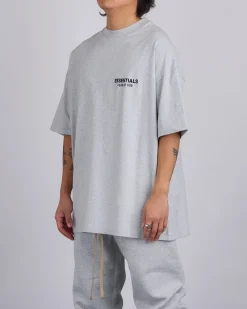 Hot Fear of God Essentials Jersey Logo T-Shirt Light Heather Grey