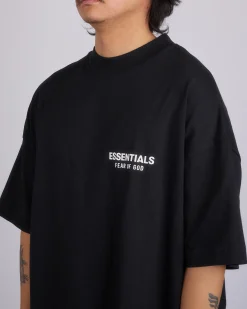 Clearance Fear of God Essentials Jersey Logo T-Shirt Black