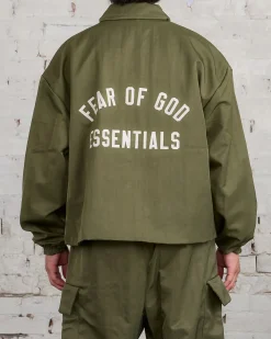 Outlet Fear of God Essentials Textured Nylon Trucker Jacket Military