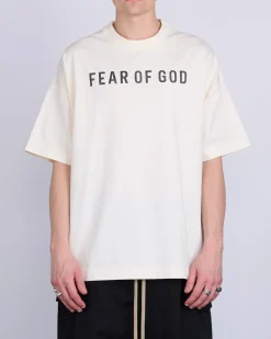 Fashion Fear of God Heavyweight Jersey Logo T-Shirt Cream/Black