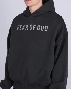 Discount Fear of God Overlapped French Terry FOG Print Hoodie Black/Grey