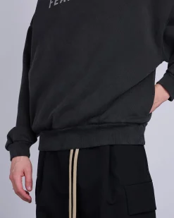 Discount Fear of God Overlapped French Terry FOG Print Hoodie Black/Grey