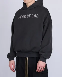 Discount Fear of God Overlapped French Terry FOG Print Hoodie Black/Grey