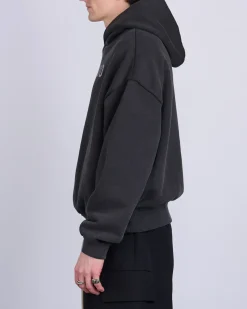 Discount Fear of God Overlapped French Terry FOG Print Hoodie Black/Grey