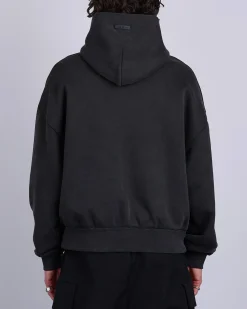 Discount Fear of God Overlapped French Terry FOG Print Hoodie Black/Grey