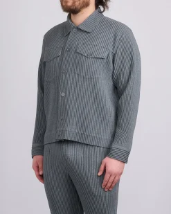 Fashion HOMME PLISSÉ ISSEY MIYAKE Wool Like Light Trucker Jacket Gray