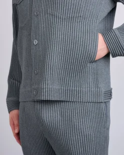 Fashion HOMME PLISSÉ ISSEY MIYAKE Wool Like Light Trucker Jacket Gray