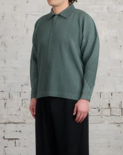 New HOMME PLISSÉ ISSEY MIYAKE Pleats October LS Polo Moss