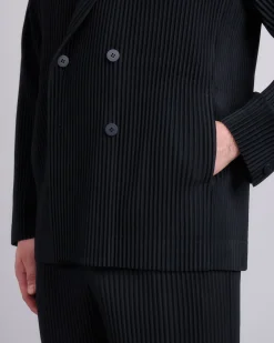 Best HOMME PLISSÉ ISSEY MIYAKE Tailored Pleats Double Breasted Blazer Black