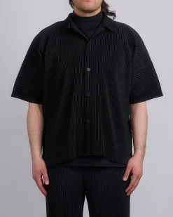 Outlet HOMME PLISSÉ ISSEY MIYAKE Pleats April Short Sleeve Button Shirt Black