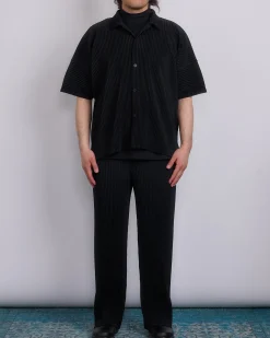 Outlet HOMME PLISSÉ ISSEY MIYAKE Pleats April Short Sleeve Button Shirt Black