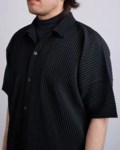 Outlet HOMME PLISSÉ ISSEY MIYAKE Pleats April Short Sleeve Button Shirt Black
